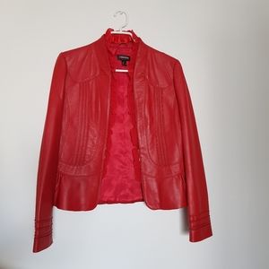 Danier Red Leather Jacket with Ruffle, S